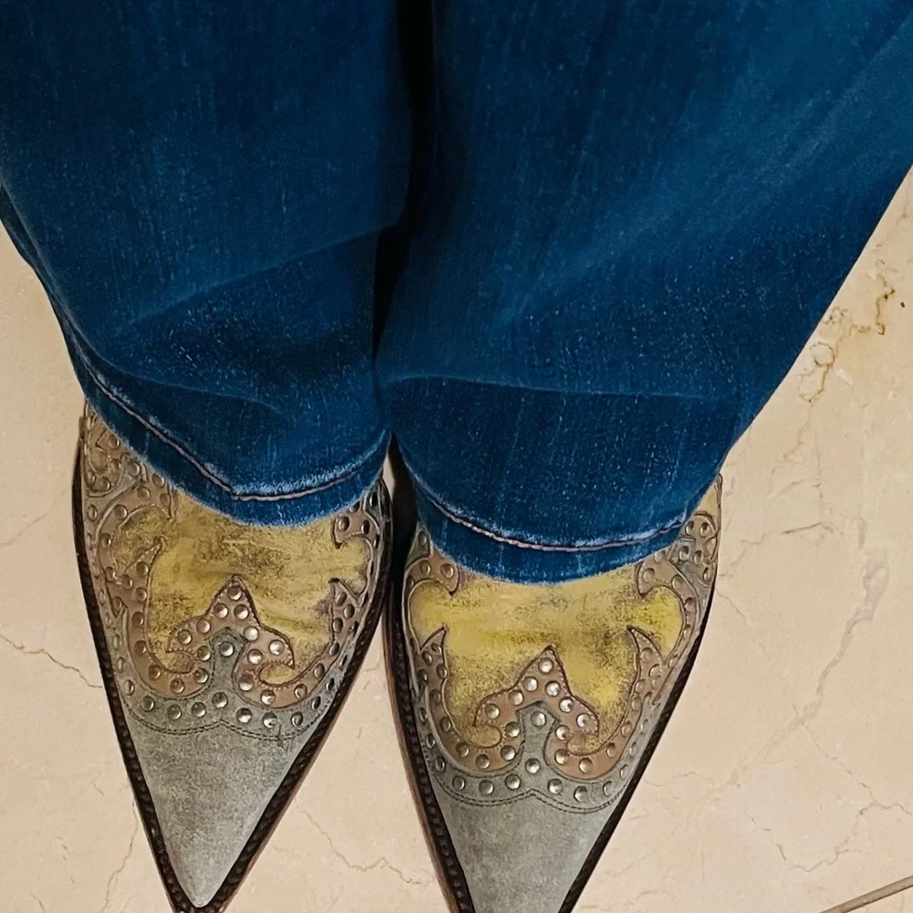 Old Gringo Olive Green & Light Blue Embellished Mules - Picture 4 of 5